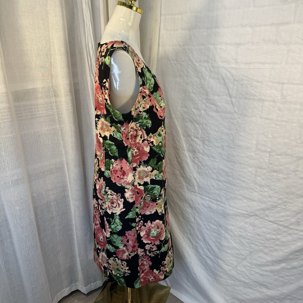 Talbots Floral Sheath Dress Womens 16 Black Pink V-Neck Cotton Blend Stretch - Picture 3 of 14